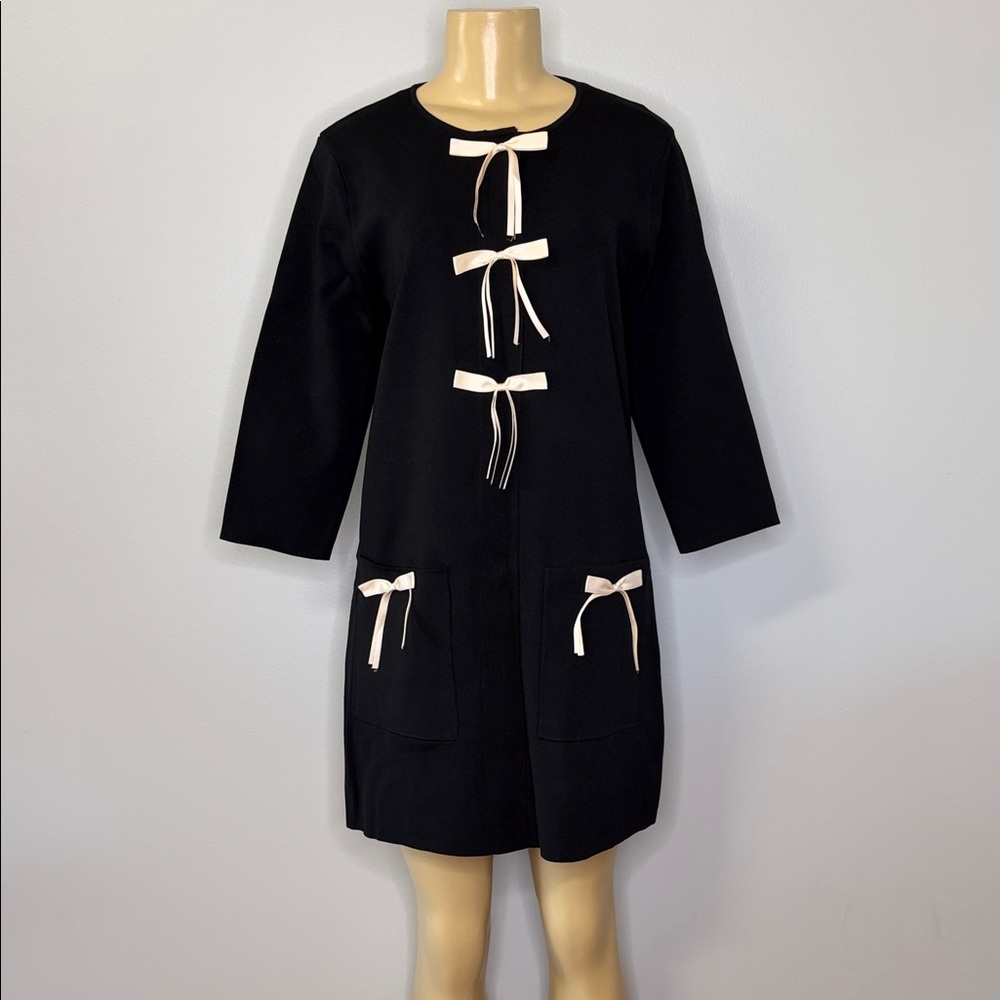 Zara Black Dress with Cream Bows Size L